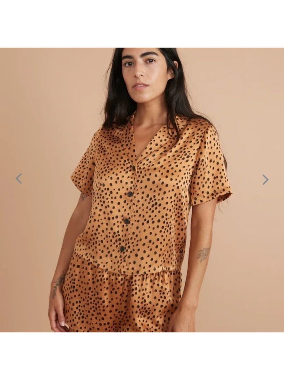 Washable Silk Short Sleeve Top Abstract Cheetah